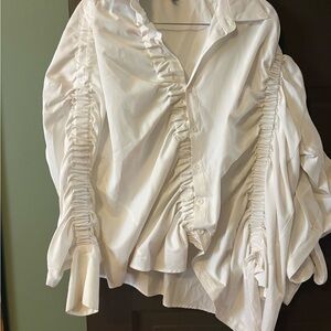 Beulah White Ruched Button-Down Shirt